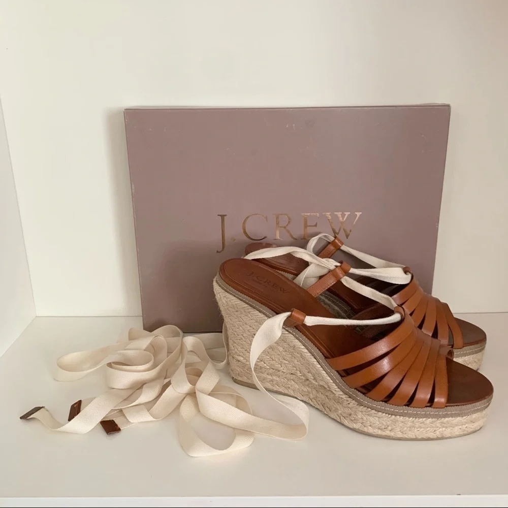 J. Crew leather espadrille wedge sandals Italy